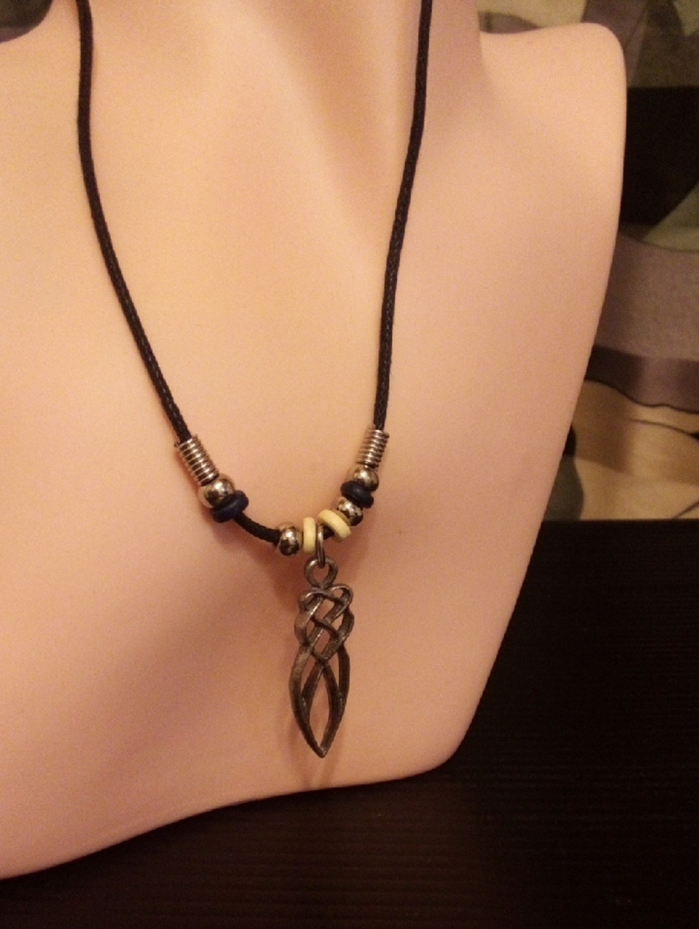 Black Cord Necklace with Silver Celtic Knot Pendant